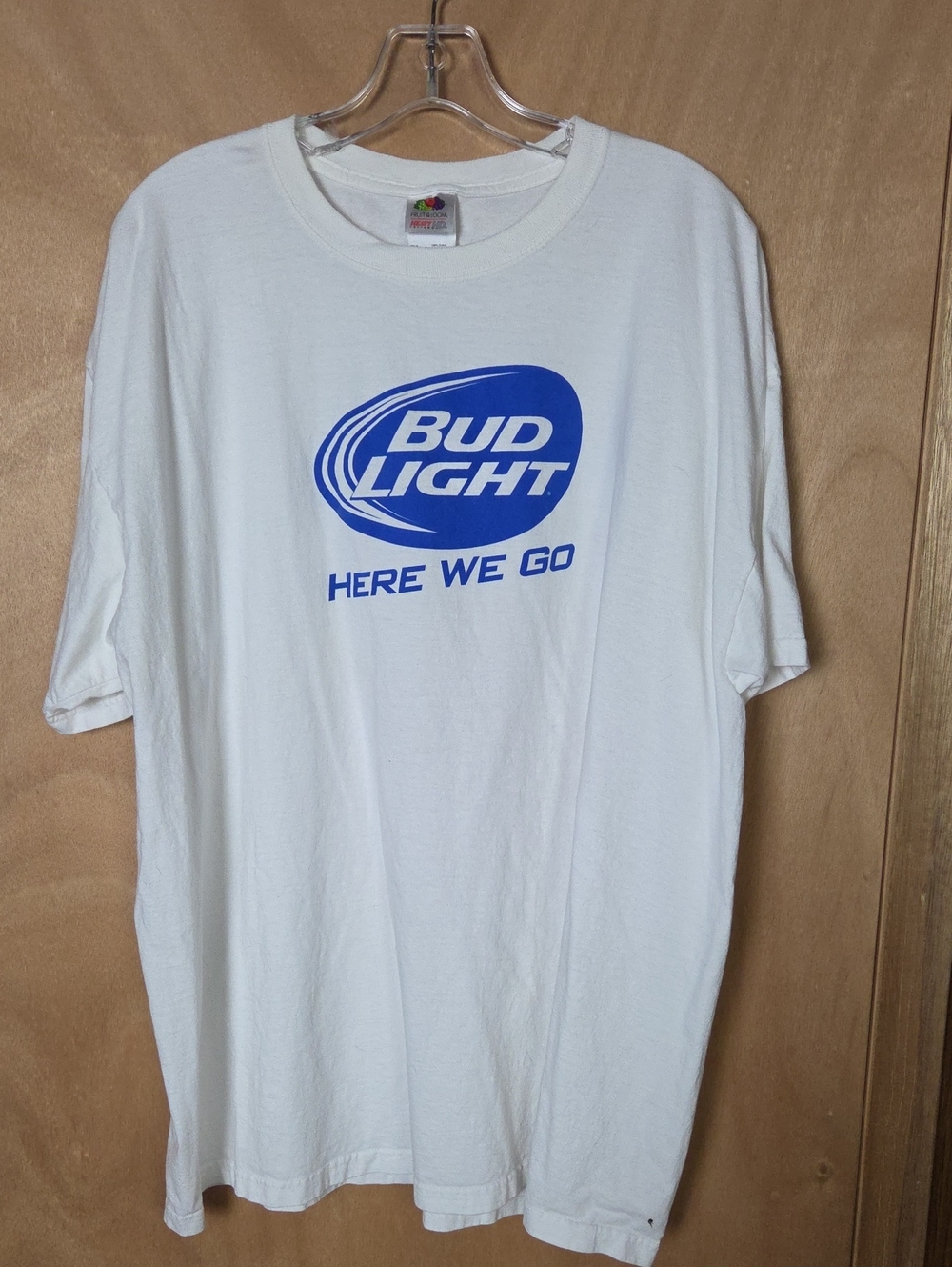 Fruit of the Loom White Tee with Blue Bud Light Logo